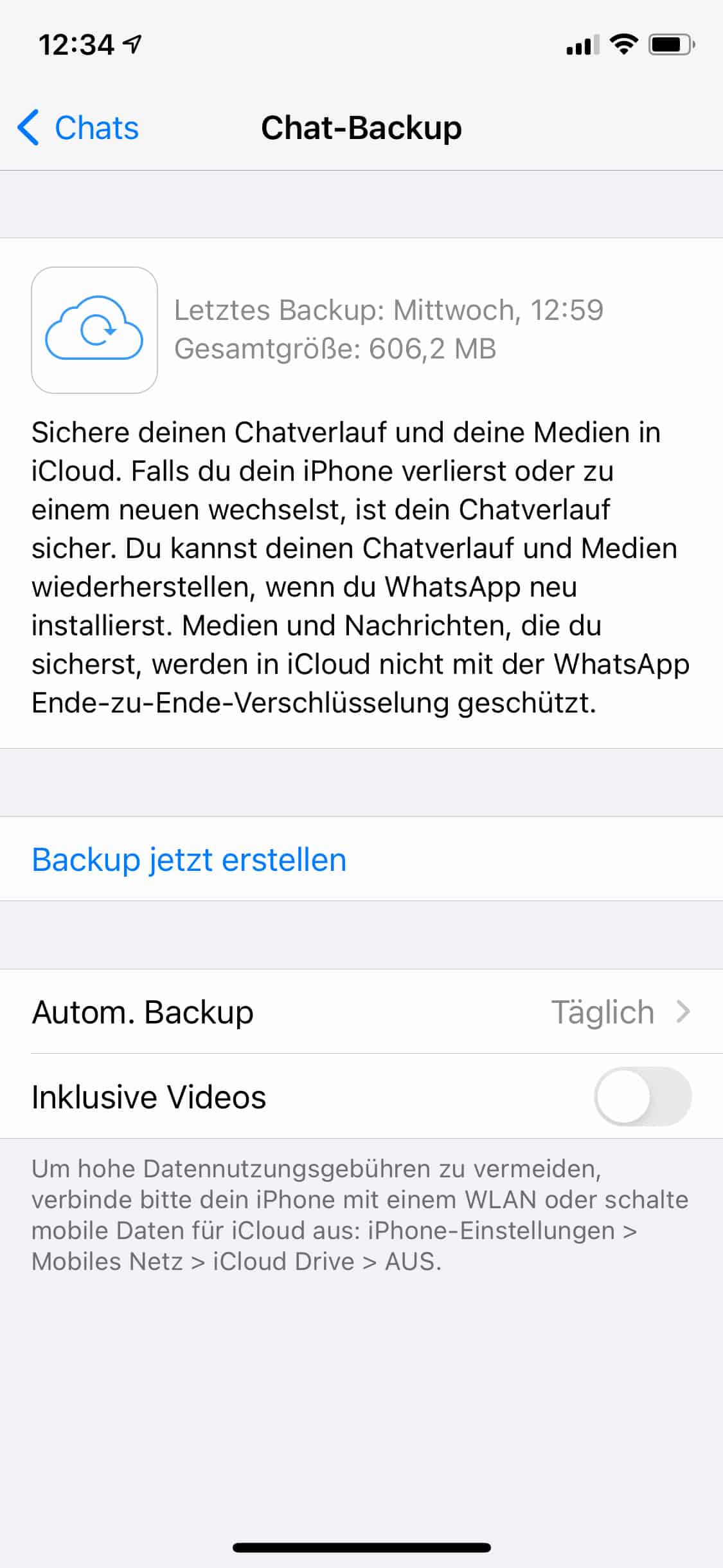 Manuell WhatsApp Backup erstellen