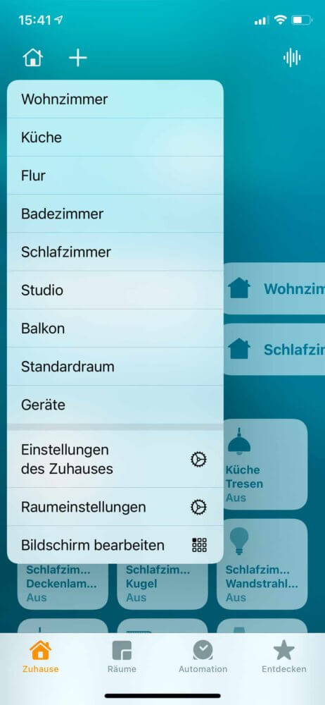 Raum in Home App auswählen