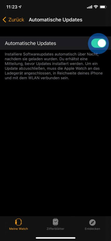 Apple Watch Update über Nacht installieren lassen