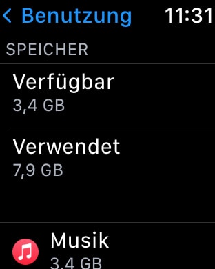 Freien Speicherplatz auf Apple Watch anzeigen