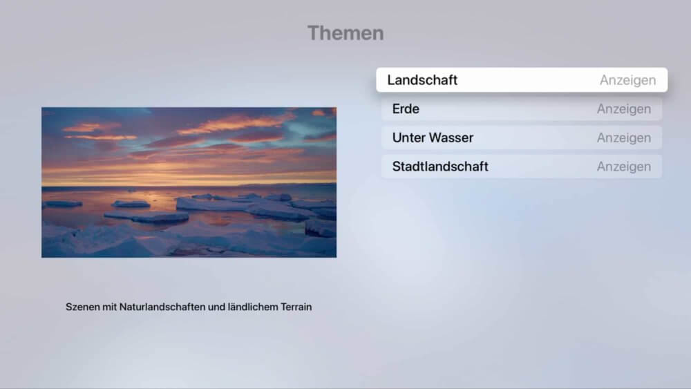 Themen für Apple TV Bildschirmschoner wählen