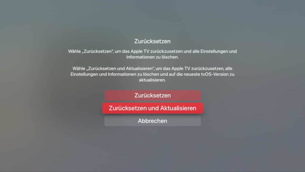 Apple TV zurücksetzen