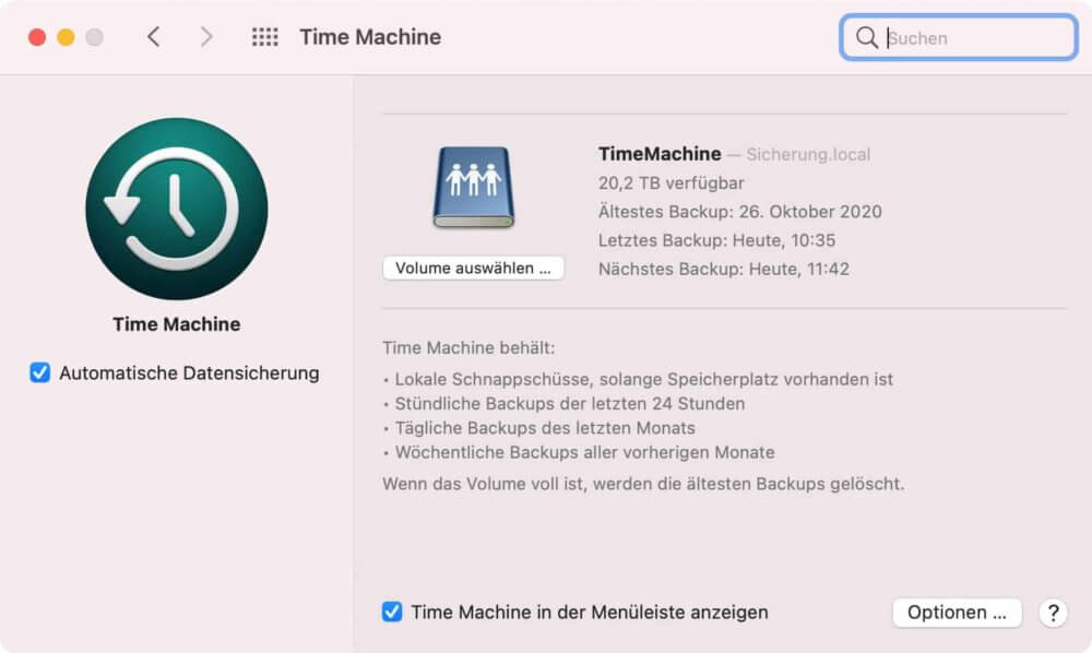 Time Machine Backup starten