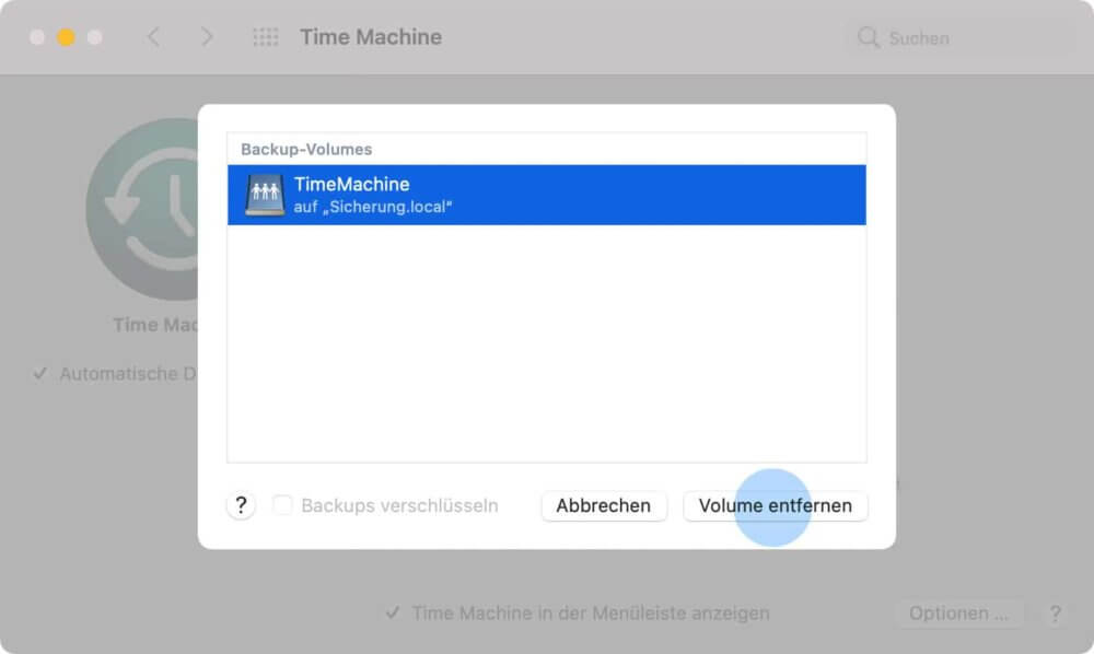 Time Machine Backup Festplatte entfernen