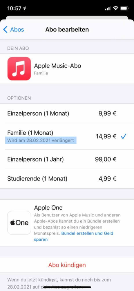 Apple Music kündigen oder Abo Laufzeit anzeigen