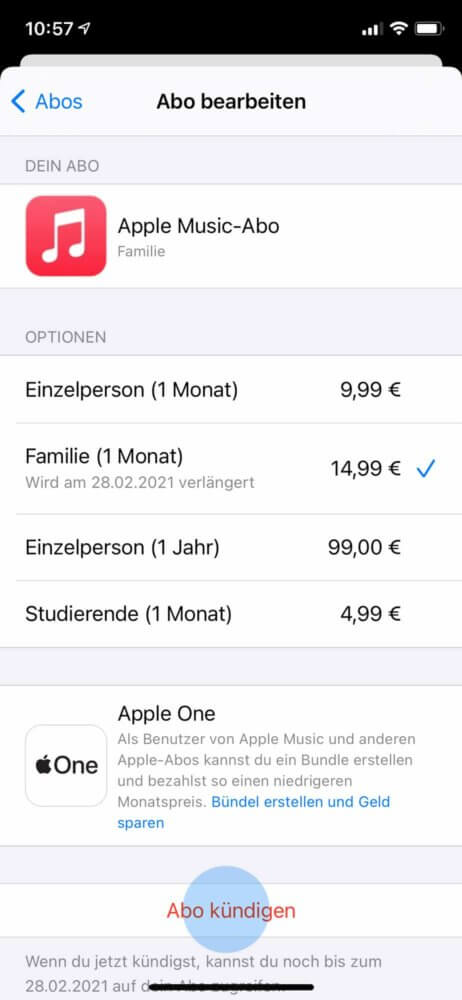 Apple Music kündigen auswählen