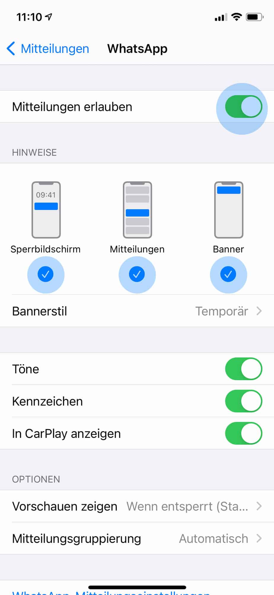 Mitteilungseinstellungen anpassen am iPhone