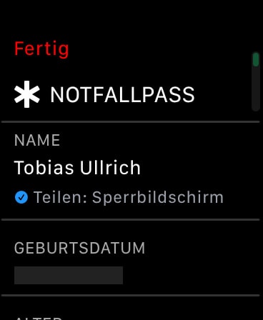 Apple Watch Notfallpass anzeigen