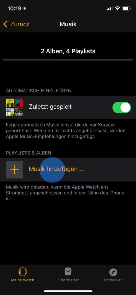 Musik auf Apple Watch laden