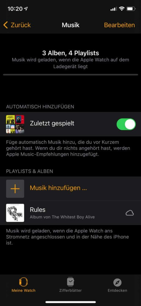 Musik auf Apple Watch laden