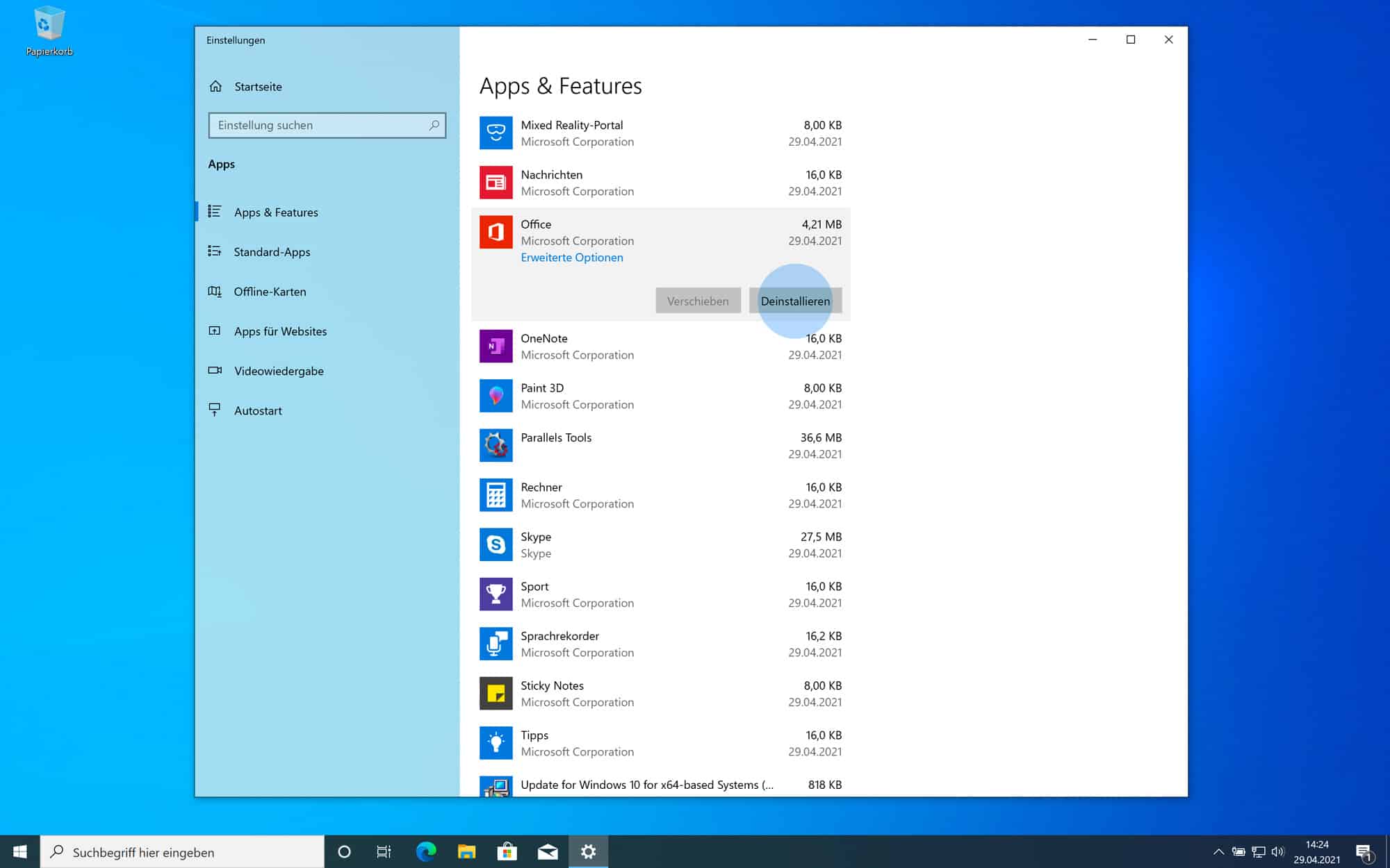 Programme deinstallieren Windows 10