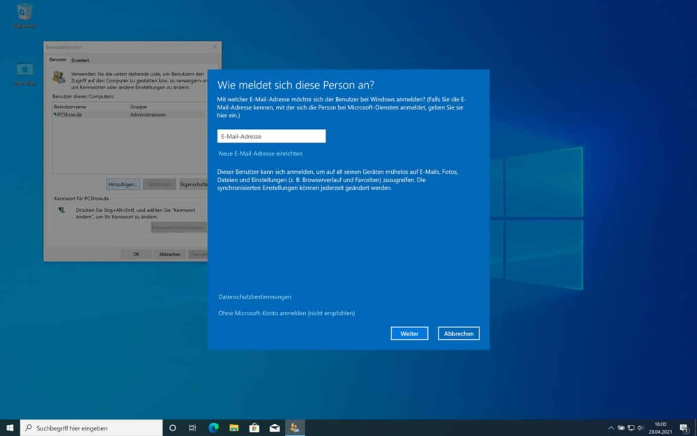 Windows Konto hinzufügen