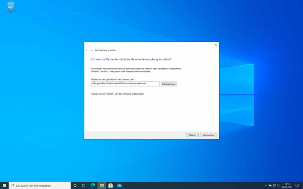 WordPad Desktop-Verknüpfung erstellen