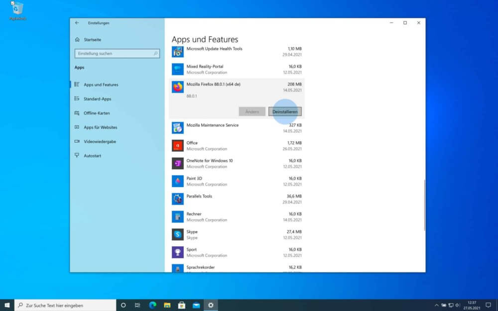 Windows 10 Apps deinstallieren über die Einstellungen