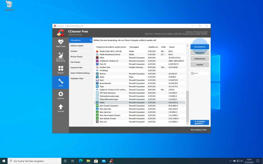 CCleaner nutzen, um Programme zu löschen