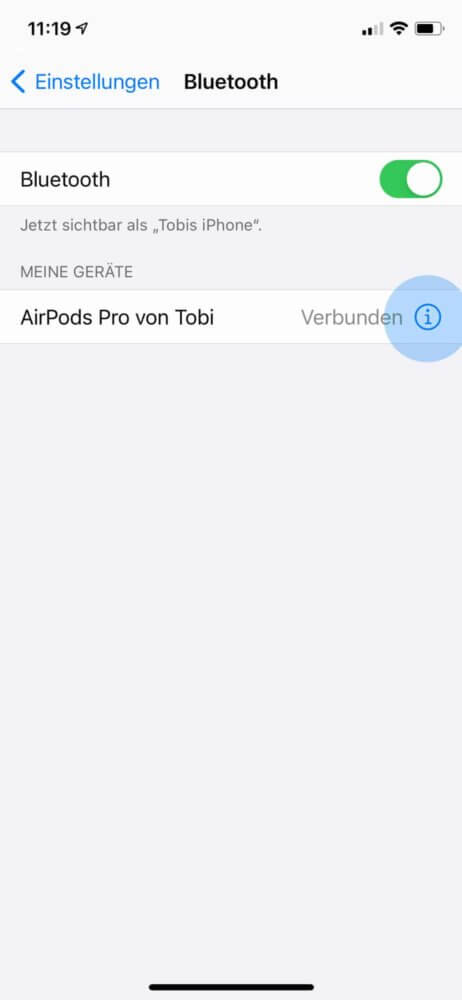 AirPods Pro Update prüfen in Einstellungen