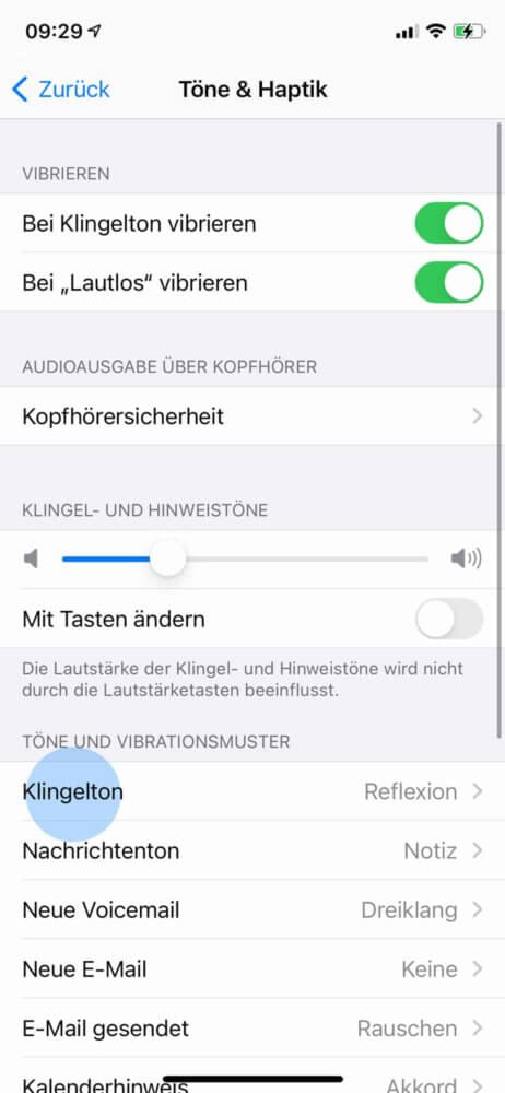 Einstellungen für Klingelton am iPhone öffnen