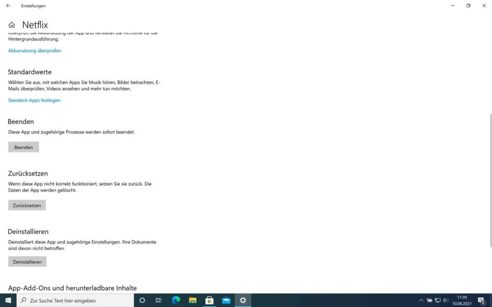 Netflix Windows 10 zurücksetzen