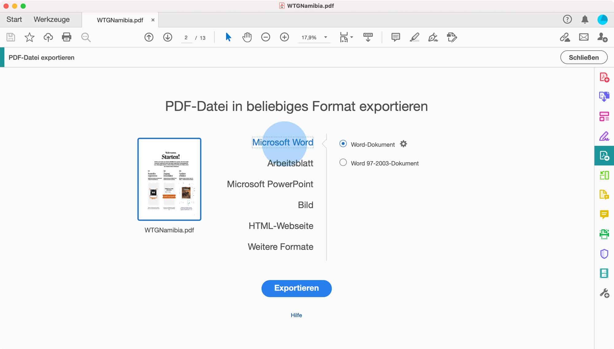 export pdf to word on mac for free