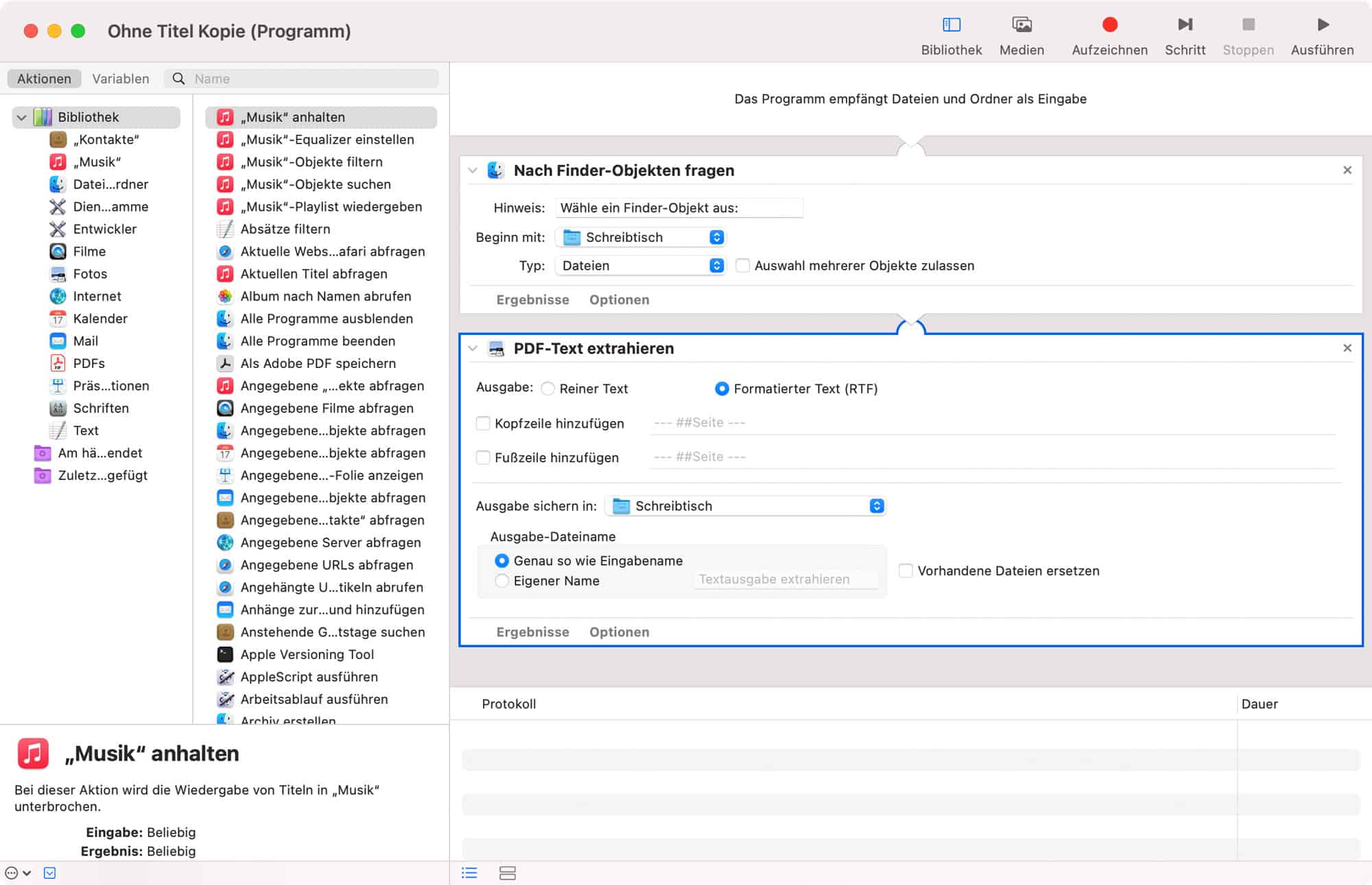 Automator nutzen, um ein PDF in Word umzuwandeln