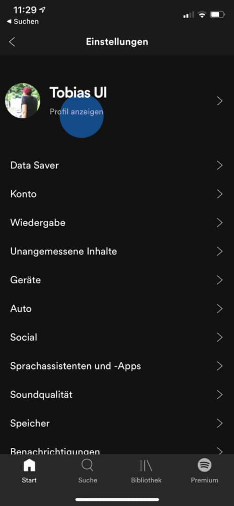 Spotify Benutzername ändern in Einstellungen