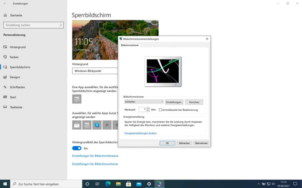 Windows 10 Bildschirmschoner einstellen