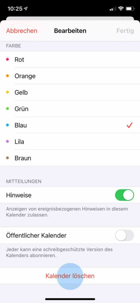 iPhone Kalender löschen in den Einstellungen