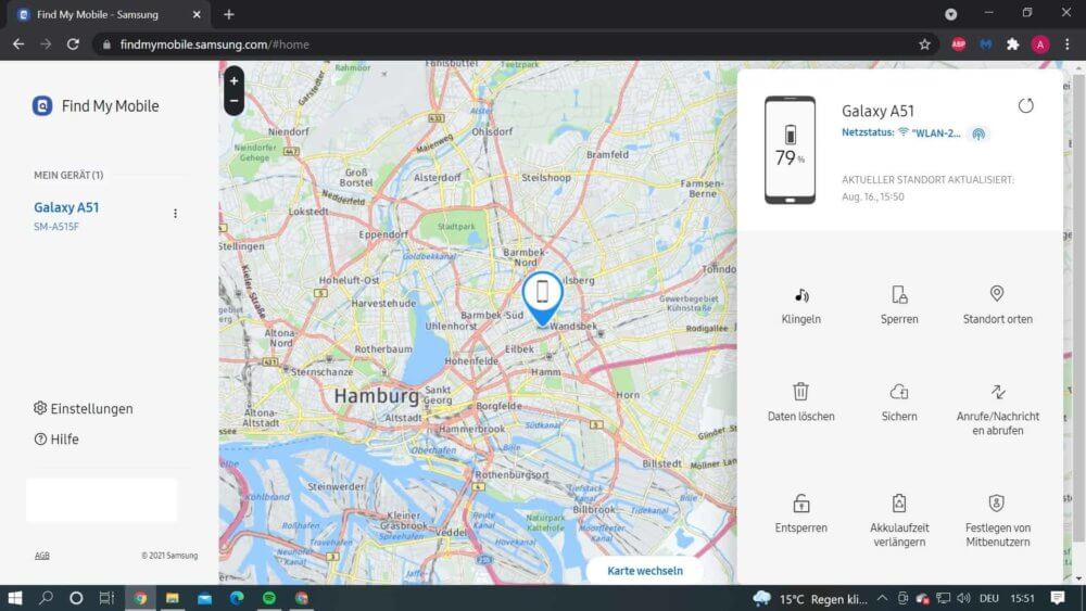 Über die Samsung Webseite sein Handy orten 