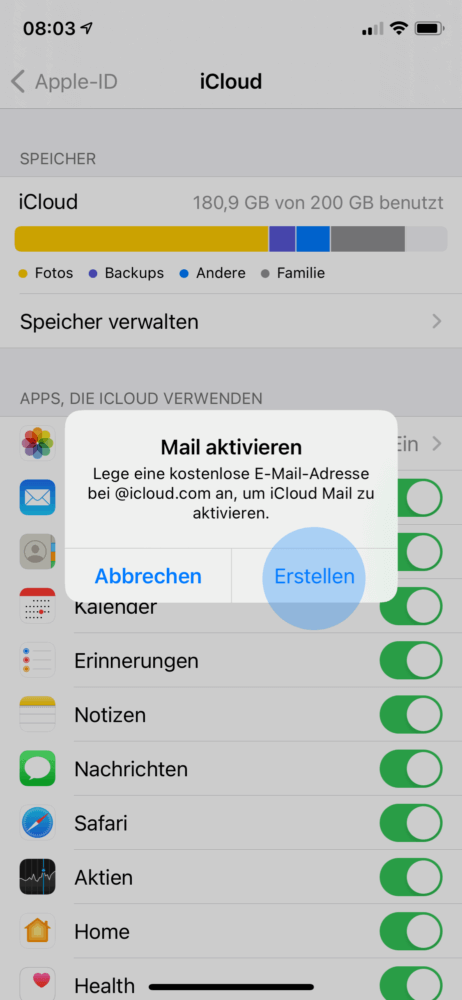 Auf deinem iPhone iCloud E-Mail Adresse erstellen