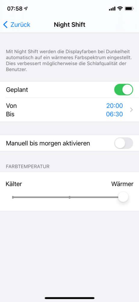  Am iPhone Night Shift aktivieren
