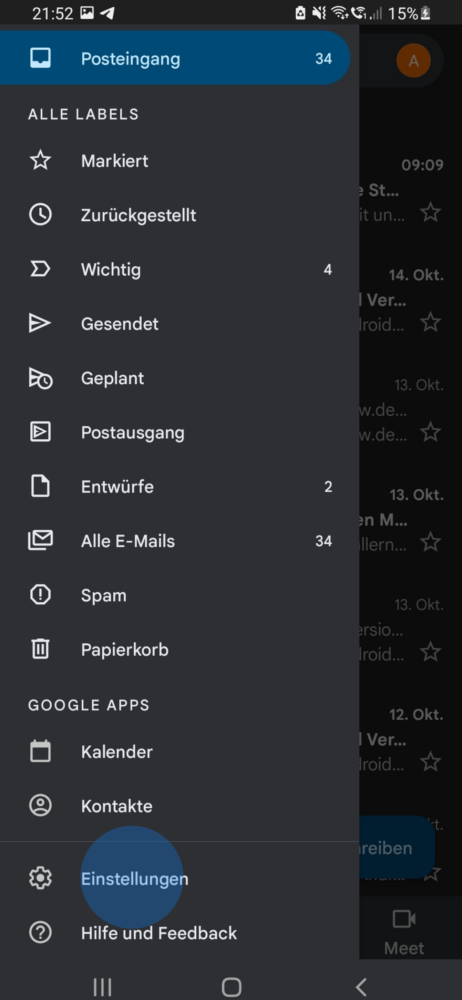 Auch auf dem Smartphone Gmail Posteingang durchsuchen