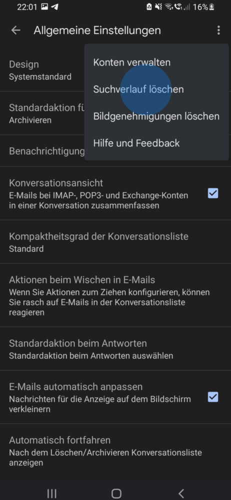 Unter Android den Suchverlauf von deiner Email löschen