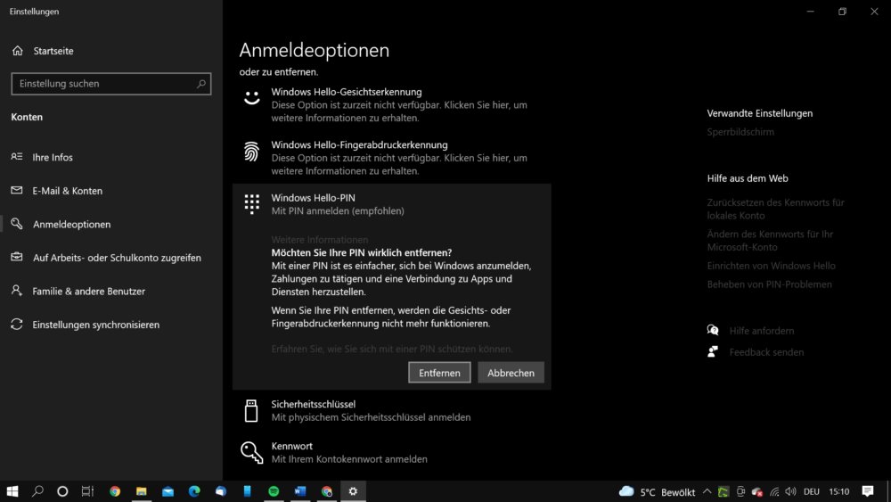 So kannst du den Windows 10 PIN entfernen