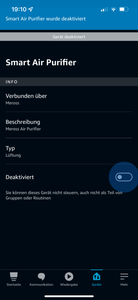 Alexa Gerät entfernen in der App