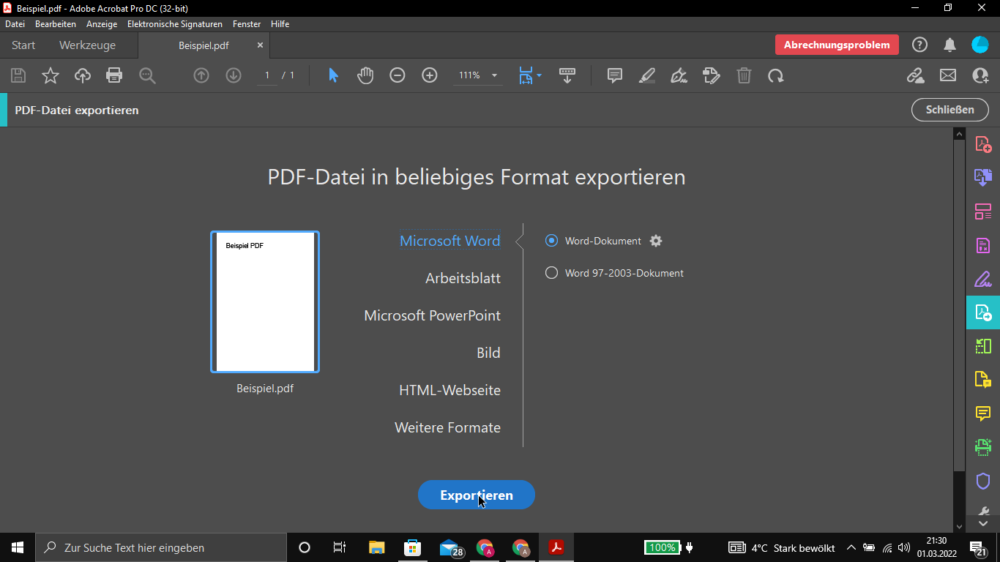 So kannst du das PDF Format ändern