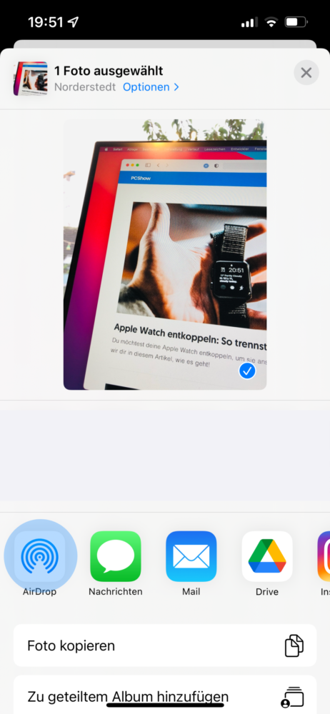 AirDrop am iPhone auswählen
