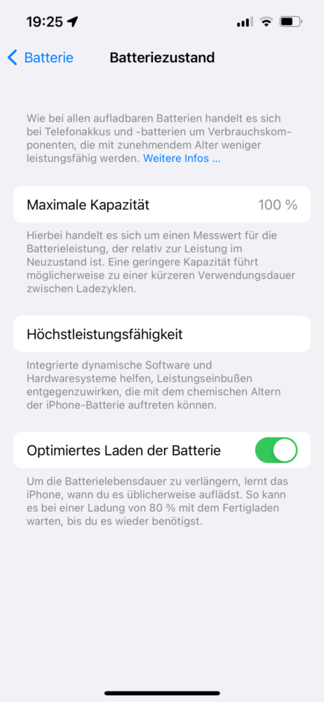 Akkukapazität am iPhone ablesen