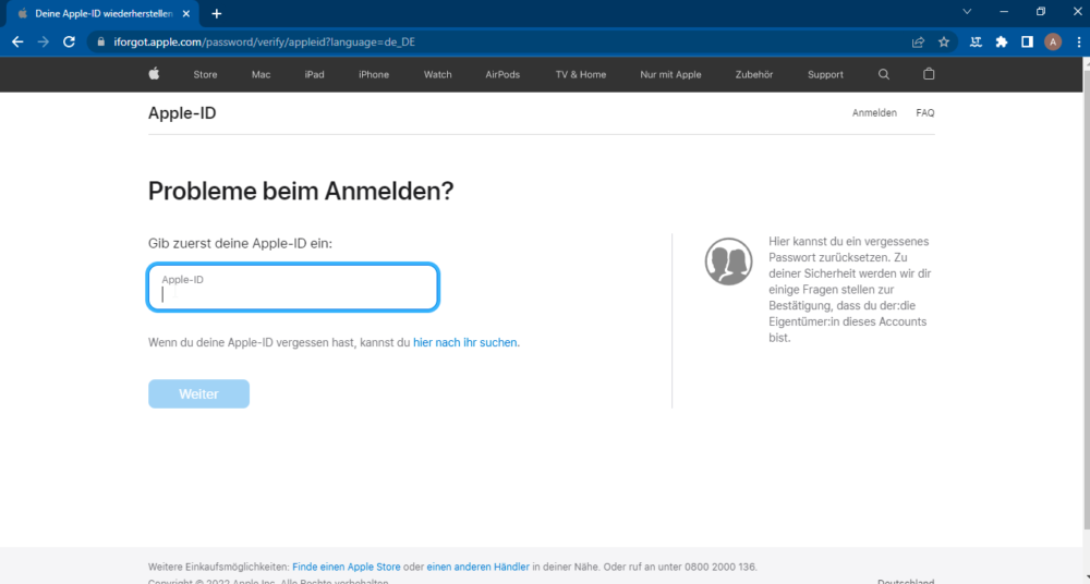 Apple ID zurücksetzen am PC