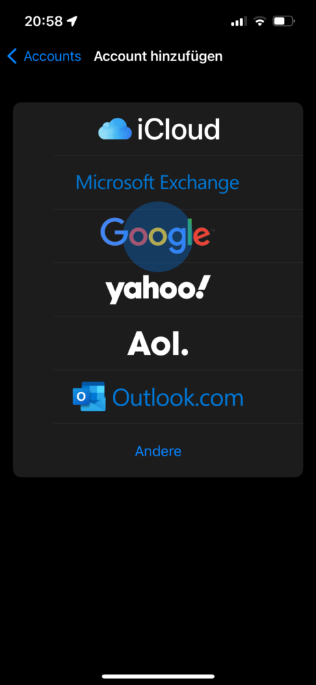 Bei iOS neuen Google Account anmelden