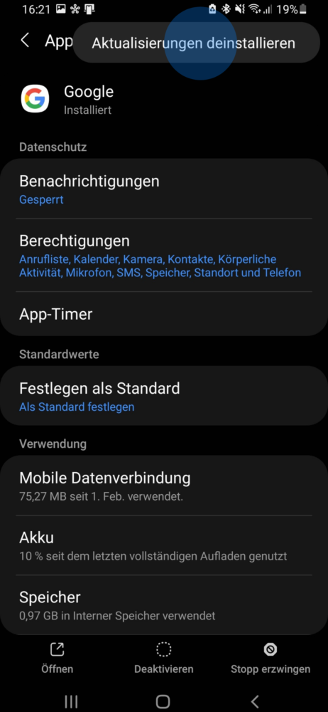 Google-App Aktualisierungen löschen