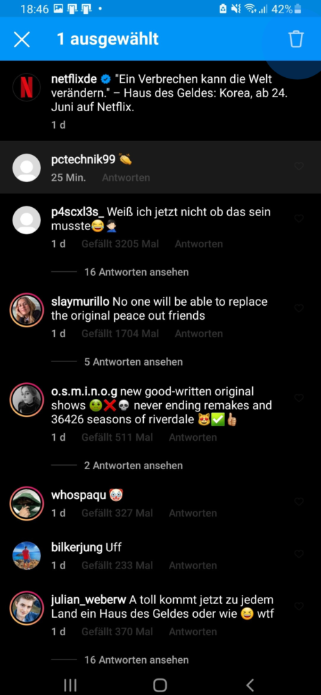 Instagram Kommentar löschen