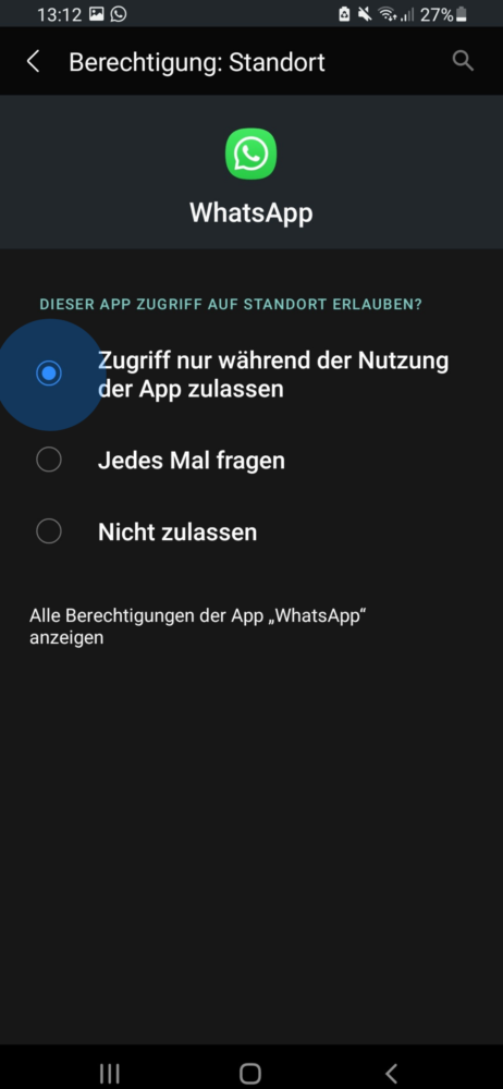 WhatsApp Standort erlauben