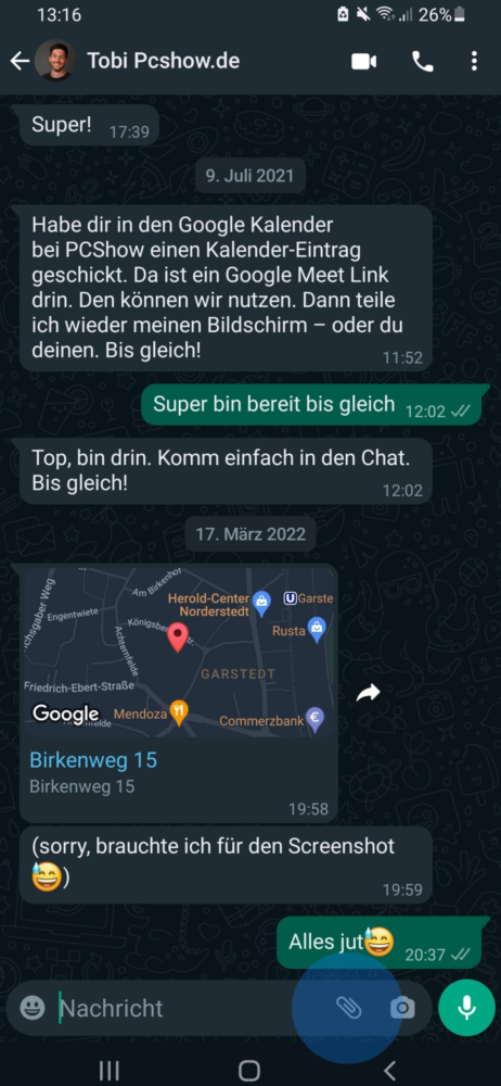 Im Nachrichten Chat Live Standort teilen