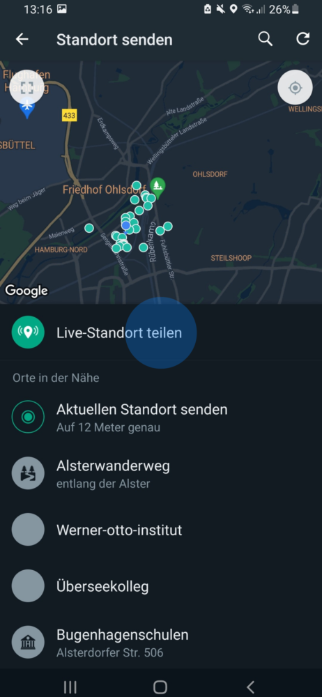 Auf deinem Android-Gerät Live Ort senden