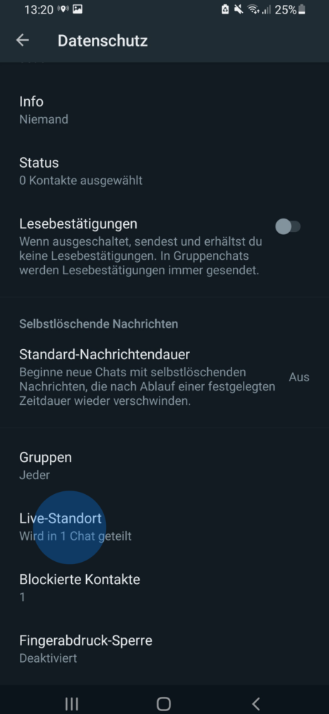 WhatsApp Live Standort Ort teilen für alle Chats beenden