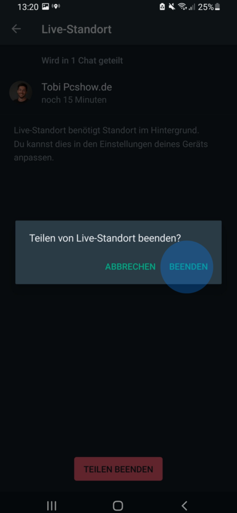 Live Standort abbrechen