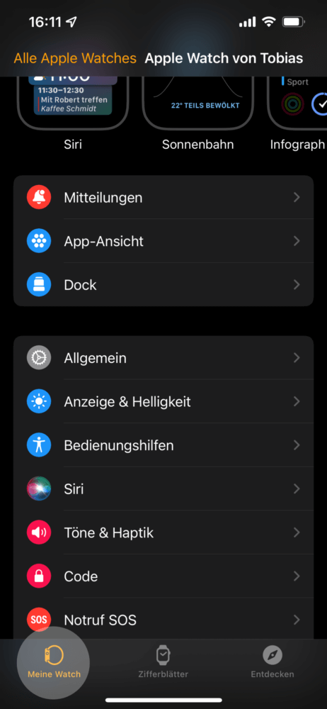 Öffne die Watch-App auf deinem iPhone