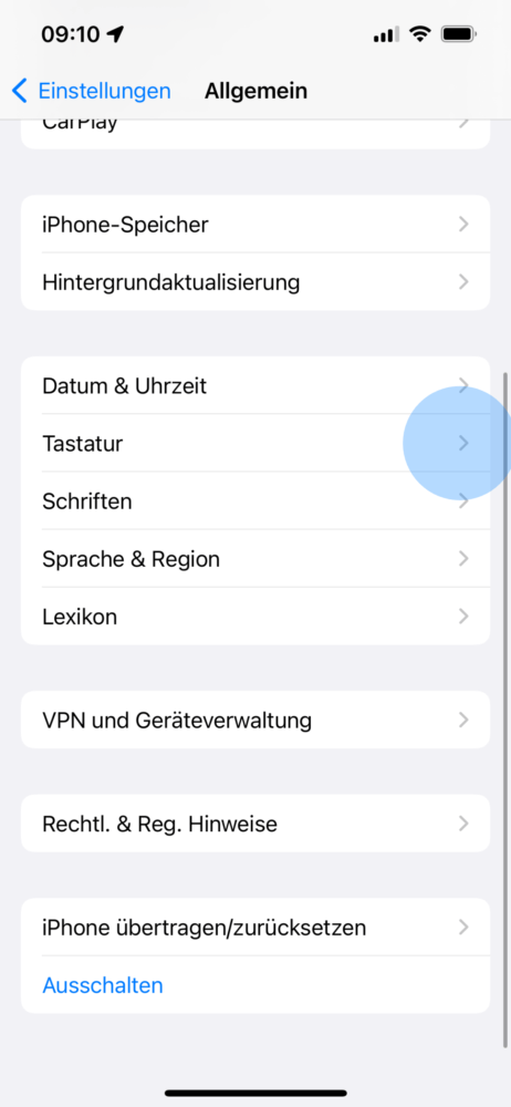 Tastatur in den iPhone Einstellungen