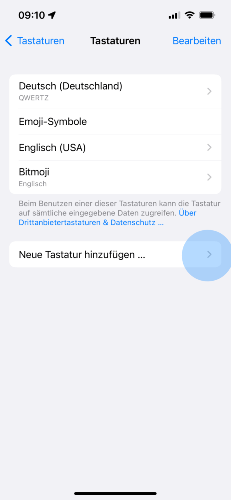 Tastatur hinzufügen mit Emojis am iPhone