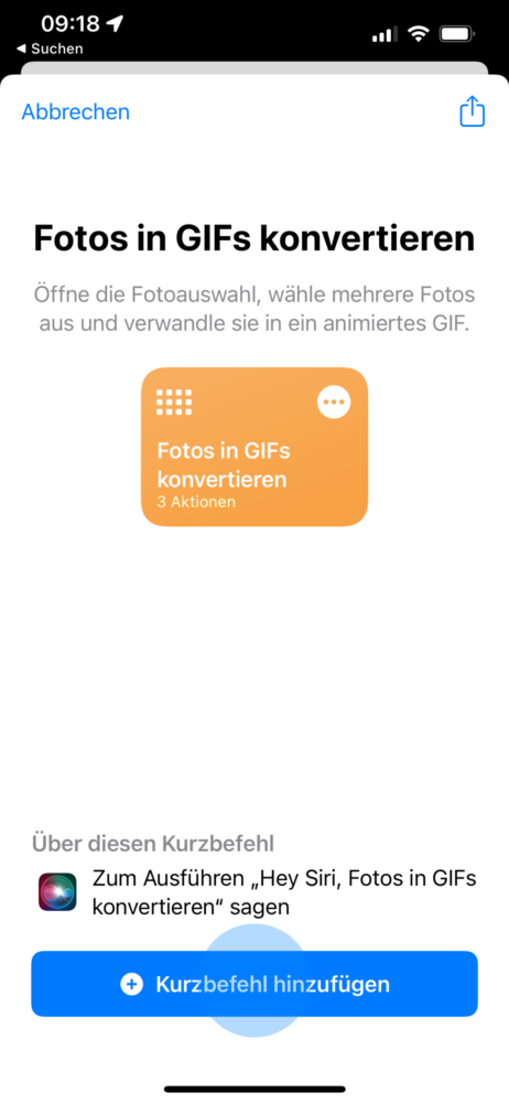 Kurzbefehle App nutzen um GIF zu erstellen